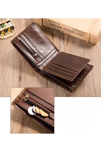 Férfi barna valódi bőr pénztárca méret (12*10*2cm)