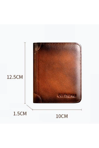 Férfi Fekete Valódi Bőr Pénztárca (12,5x10x1,5cm) Bonluo