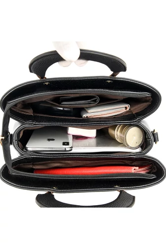 Kézitáska/Crossbody Táska Arany Díszítéssel Bonluo Fekete Műbőr  (21x27x13cm)