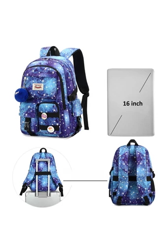 Kék mintás hátizsák laptop rekesszel, mérete 45*30*15cm