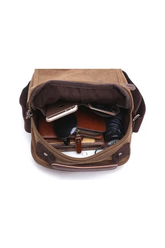 Barna crossbody férfi táska strapabíró anyagból, méret 28*22*12cm