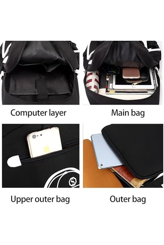 Bonluo fekete hátizsák foszforeszkáló figurával, USB csatlakozóval 45*29*15cm