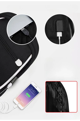 Bonluo fekete hátizsák foszforeszkáló figurával, USB csatlakozóval 45*29*15cm