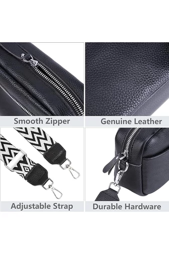 Fekete, természetes bőrből készült crossbody táska kis méretű (15*20*7cm)