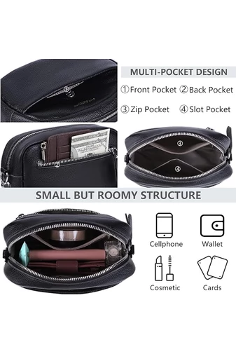 Fekete, természetes bőrből készült crossbody táska kis méretű (15*20*7cm)