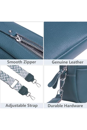 Kék türkiz, természetes bőrből készült crossbody táska kis méretű (15 * 20 * 7 cm)