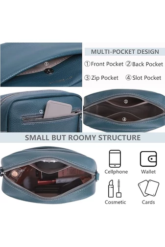 Kék türkiz, természetes bőrből készült crossbody táska kis méretű (15 * 20 * 7 cm)