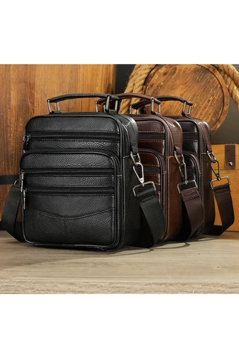 Barna prémium minőségű valódi bőr férfi crossbody táska (23x20x6cm)