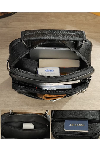 Barna prémium minőségű valódi bőr férfi crossbody táska (23x20x6cm)