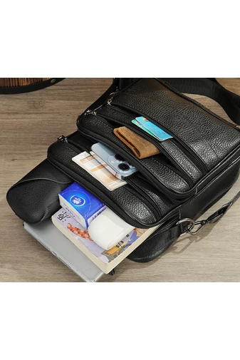 Barna prémium minőségű valódi bőr férfi crossbody táska (23x20x6cm)