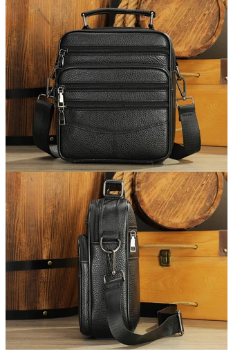Fekete prémium minőségű valódi bőr férfi crossbody táska (23x20x6cm)