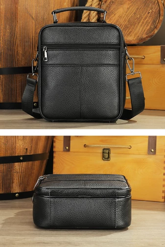 Fekete prémium minőségű valódi bőr férfi crossbody táska (23x20x6cm)