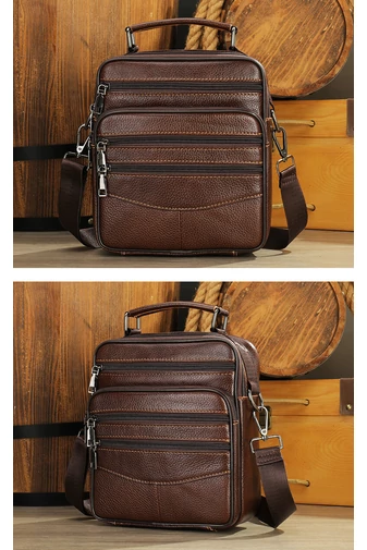 Barna prémium minőségű valódi bőr férfi crossbody táska (23x20x6cm)