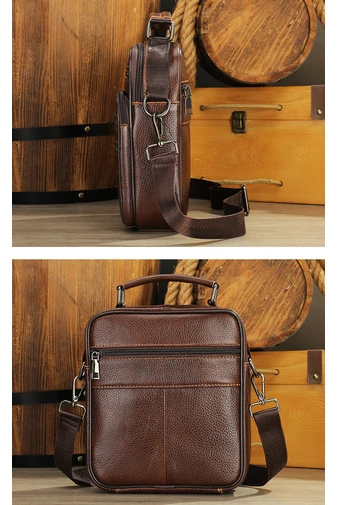 Barna prémium minőségű valódi bőr férfi crossbody táska (23x20x6cm)