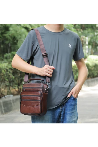 Barna prémium minőségű valódi bőr férfi crossbody táska (23x20x6cm)