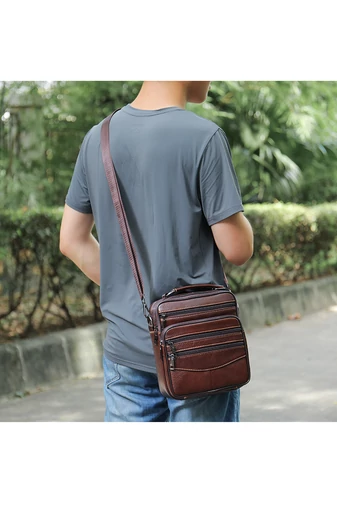 Barna prémium minőségű valódi bőr férfi crossbody táska (23x20x6cm)