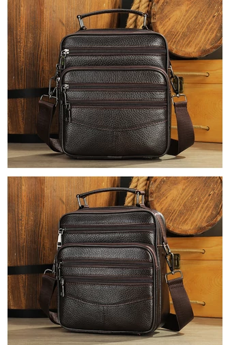 Sötétbarna prémium minőségű valódi bőr férfi crossbody táska (23x20x6cm)