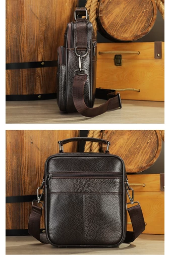 Sötétbarna prémium minőségű valódi bőr férfi crossbody táska (23x20x6cm)