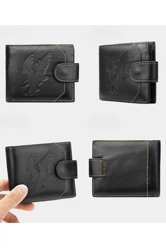 Férfi pénztárca fekete mintás eagle anyaga természetes bőr méret (9,5*11*1,5cm)