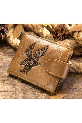 Férfi pénztárca, barna mintás eagle anyag, természetes bőr méret (9,5*11*1,5cm)