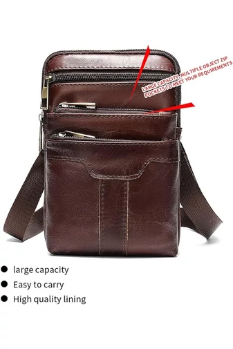 Fekete valódi bőr férfi crossbody táska és övtáska (20x12,5 m)