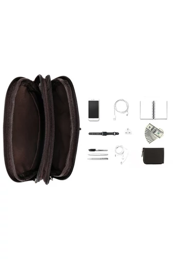 Fekete valódi bőr férfi crossbody táska és övtáska (20x12,5 m)