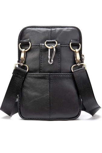 Fekete valódi bőr férfi crossbody táska és övtáska (20x12,5 m)