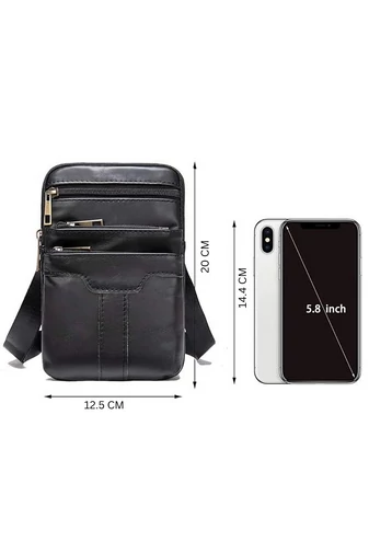 Fekete valódi bőr férfi crossbody táska és övtáska (20x12,5 m)