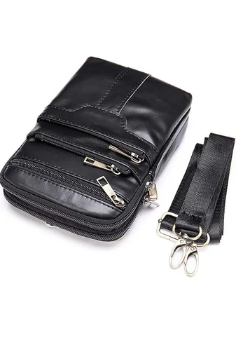 Fekete valódi bőr férfi crossbody táska és övtáska (20x12,5 m)