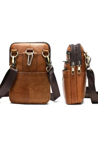 Barna valódi bőr férfi crossbody táska és övtáska (20x12,5 m)