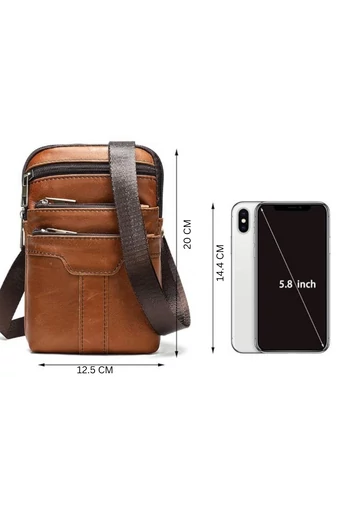 Barna valódi bőr férfi crossbody táska és övtáska (20x12,5 m)