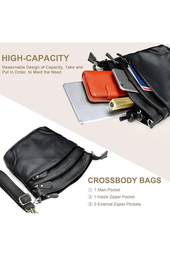 Valódi Bőr Crossbody Táska Bonluo Bézs színű 21x19,5x9,5 cm