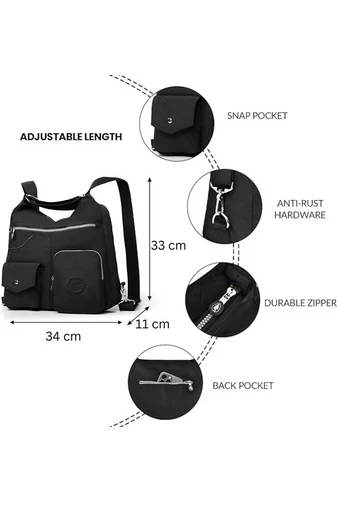Női hobo táska fekete, rfid címkével, vízálló anyagból, 33*34*11cm méret