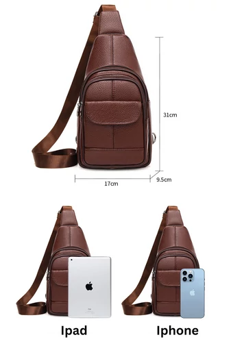 Barna Valódi Bőr Crossbody Táska (31x17x9,5cm)