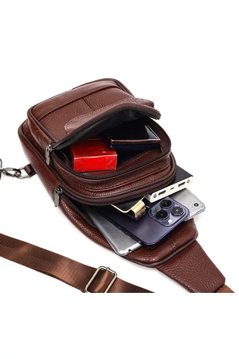 Barna Valódi Bőr Crossbody Táska (31x17x9,5cm)