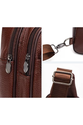 Barna Valódi Bőr Crossbody Táska (31x17x9,5cm)