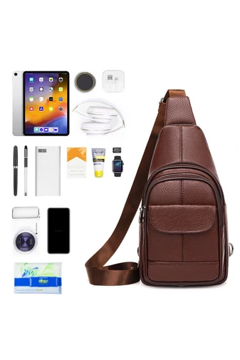 Barna Valódi Bőr Crossbody Táska (31x17x9,5cm)