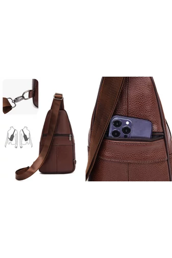 Barna Valódi Bőr Crossbody Táska (31x17x9,5cm)