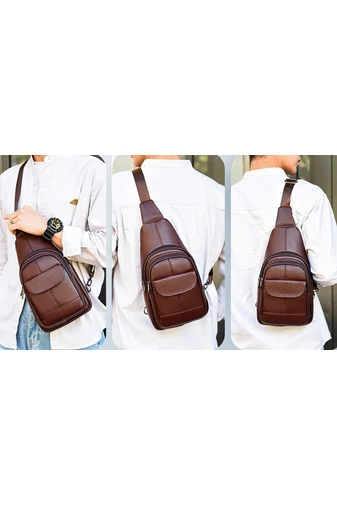 Barna Valódi Bőr Crossbody Táska (31x17x9,5cm)