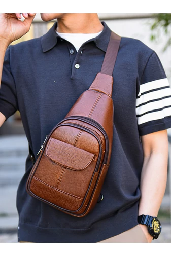 Barna Valódi Bőr Crossbody Táska (31x17x9,5cm)