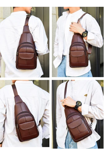 Sötétbarna Valódi Bőr Crossbody Táska (31x17x9,5cm)