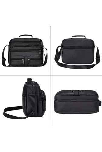 Fekete Valódi Bőr Kézitáska/Crossbody Táska (23x26x10cm)