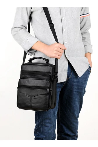 Fekete Valódi Bőr Crossbody Táska (21x18x10cm)