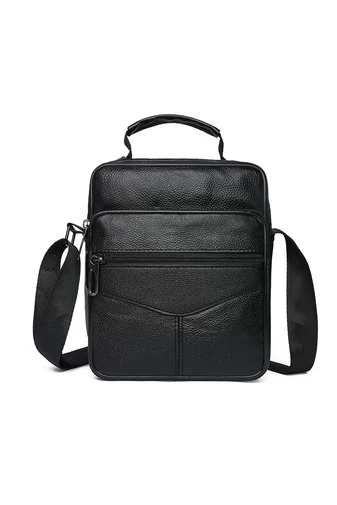Fekete Valódi Bőr Crossbody Táska (21x18x10cm)