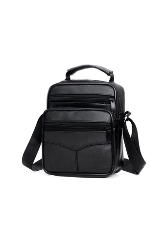 Fekete Valódi Bőr Crossbody Táska (21x18x10cm)