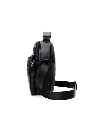 Fekete Valódi Bőr Crossbody Táska (21x18x10cm)