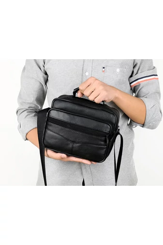 Férfi Fekete Valódi Bőr Crossbody Táska (18x21x10cm)