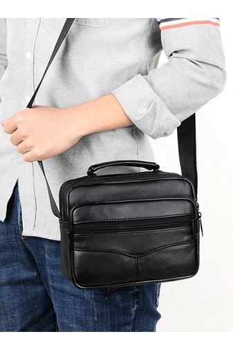 Férfi Fekete Valódi Bőr Crossbody Táska (18x21x10cm)