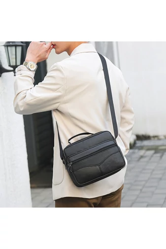 Férfi Fekete Valódi Bőr Crossbody Táska (18x21x10cm)