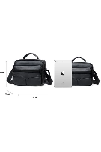 Férfi Fekete Valódi Bőr Crossbody Táska (18x21x10cm)